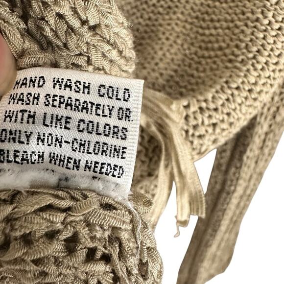 Vintage 90’s Max Studio Boho Tan Knit Long Sleeve Fringe Hem Long Sleeve Top M/L - Picture 7 of 16